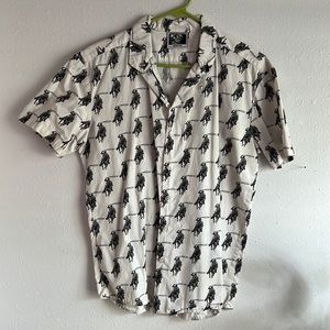 Shredder’s Digest Camp Collar Shirt White/Black Cowboy on Horseback Medium